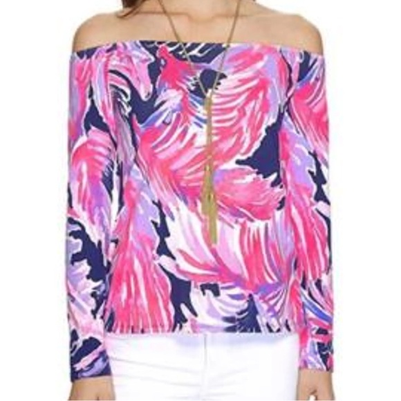 NWT Lilly Pulitzer Audelia Off Shoulder True Blue Top - Picture 2 of 7
